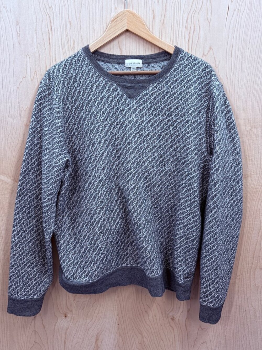 Club Monaco XL Gray Checkered 80s Y2K Sweater Cotton Knit Crew Neck Pullover